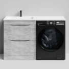 Тумба Смайл 130 напольный, под стиральную машину, левая, Горный камень ПВХ 57807 Vodok с раковиной в комплекте Тумба Смайл 130 напольный, под стиральную машину, левая, Горный камень ПВХ 57807 Vodok с раковиной в комплекте