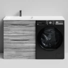 Тумба Смайл 130 напольный, под стиральную машину, левая, Лиственница структурная контрастно-серая ПВХ 64202 Vodok с раковиной в комплекте Тумба Смайл 130 напольный, под стиральную машину, левая, Лиственница структурная контрастно-серая ПВХ 64202 Vodok с раковиной в комплекте