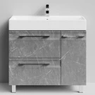 Тумба Мальта 90 напольный, ящики и дверь, Мрамор Серый софт тач ПВХ 4044-1, правый Vodok с раковиной в комплекте Тумба Мальта 90 напольный, ящики и дверь, Мрамор Серый софт тач ПВХ 4044-1, правый Vodok с раковиной в комплекте