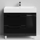 Тумба Мальта 90 напольный, ящики и дверь, черный глянец, правый Vodok с раковиной в комплекте Тумба Мальта 90 напольный, ящики и дверь, черный глянец, правый Vodok с раковиной в комплекте