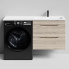 Тумба Смайл 130 подвесной, под стиральную машину, правая, Дубослив ореховый светлый ПВХ 3445 Vodok с раковиной в комплекте Тумба Смайл 130 подвесной, под стиральную машину, правая, Дубослив ореховый светлый ПВХ 3445 Vodok с раковиной в комплекте