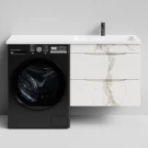 Тумба Смайл 130 подвесной, под стиральную машину, правая, Мрамор Белый натур милк ПВХ 2537 Vodok с раковиной в комплекте Тумба Смайл 130 подвесной, под стиральную машину, правая, Мрамор Белый натур милк ПВХ 2537 Vodok с раковиной в комплекте