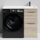 Тумба Смайл 100 напольный, под стиральную машину, правая, Дубослив ореховый светлый ПВХ 3445 Vodok с раковиной в комплекте Тумба Смайл 100 напольный, под стиральную машину, правая, Дубослив ореховый светлый ПВХ 3445 Vodok с раковиной в комплекте