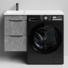 Тумба Смайл 100 подвесной, под стиральную машину, левая, Мрамор Серый софт тач ПВХ 4044-1 Vodok с раковиной в комплекте Тумба Смайл 100 подвесной, под стиральную машину, левая, Мрамор Серый софт тач ПВХ 4044-1 Vodok с раковиной в комплекте