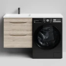 Тумба Смайл 120 подвесной, под стиральную машину, левая, Дубослив ореховый светлый ПВХ 3445 Vodok с раковиной в комплекте Тумба Смайл 120 подвесной, под стиральную машину, левая, Дубослив ореховый светлый ПВХ 3445 Vodok с раковиной в комплекте