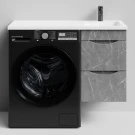 Тумба Смайл 100 подвесной, под стиральную машину, правая, Мрамор Серый софт тач ПВХ 4044-1 Vodok с раковиной в комплекте Тумба Смайл 100 подвесной, под стиральную машину, правая, Мрамор Серый софт тач ПВХ 4044-1 Vodok с раковиной в комплекте