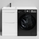 Тумба Смайл 110 напольный, под стиральную машину, левая, белый глянец Vodok с раковиной в комплекте Тумба Смайл 110 напольный, под стиральную машину, левая, белый глянец Vodok с раковиной в комплекте