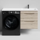 Тумба Смайл 120 подвесной, под стиральную машину, правая, Дубослив ореховый светлый ПВХ 3445 Vodok с раковиной в комплекте Тумба Смайл 120 подвесной, под стиральную машину, правая, Дубослив ореховый светлый ПВХ 3445 Vodok с раковиной в комплекте
