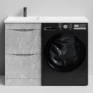 Тумба Смайл 110 напольный, под стиральную машину, левая, Мрамор Белый софт тач 4044-2 Vodok с раковиной в комплекте Тумба Смайл 110 напольный, под стиральную машину, левая, Мрамор Белый софт тач 4044-2 Vodok с раковиной в комплекте