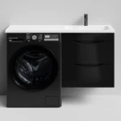 Тумба Смайл 120 подвесной, под стиральную машину, правая, черный глянец Vodok с раковиной в комплекте Тумба Смайл 120 подвесной, под стиральную машину, правая, черный глянец Vodok с раковиной в комплекте